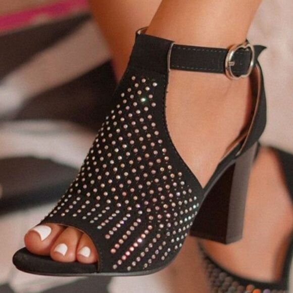 BRAND NEW FOREVER T-STRAP SHINY STUDDED EMBELLISHMENTS  OPEN TOE BOOTIE - Picture 15 of 15